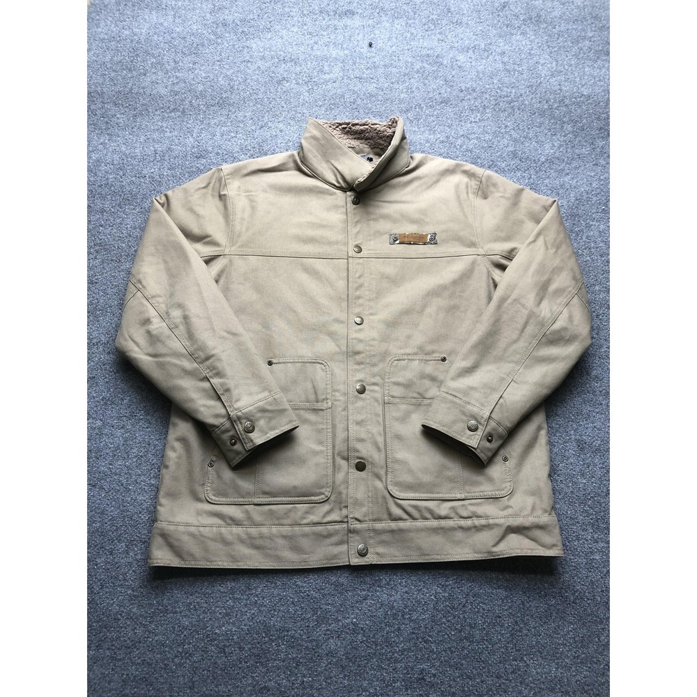 Columbia PHG Jacket Mens Large Beige Canvas Snap Front Sherpa Lined Hunting